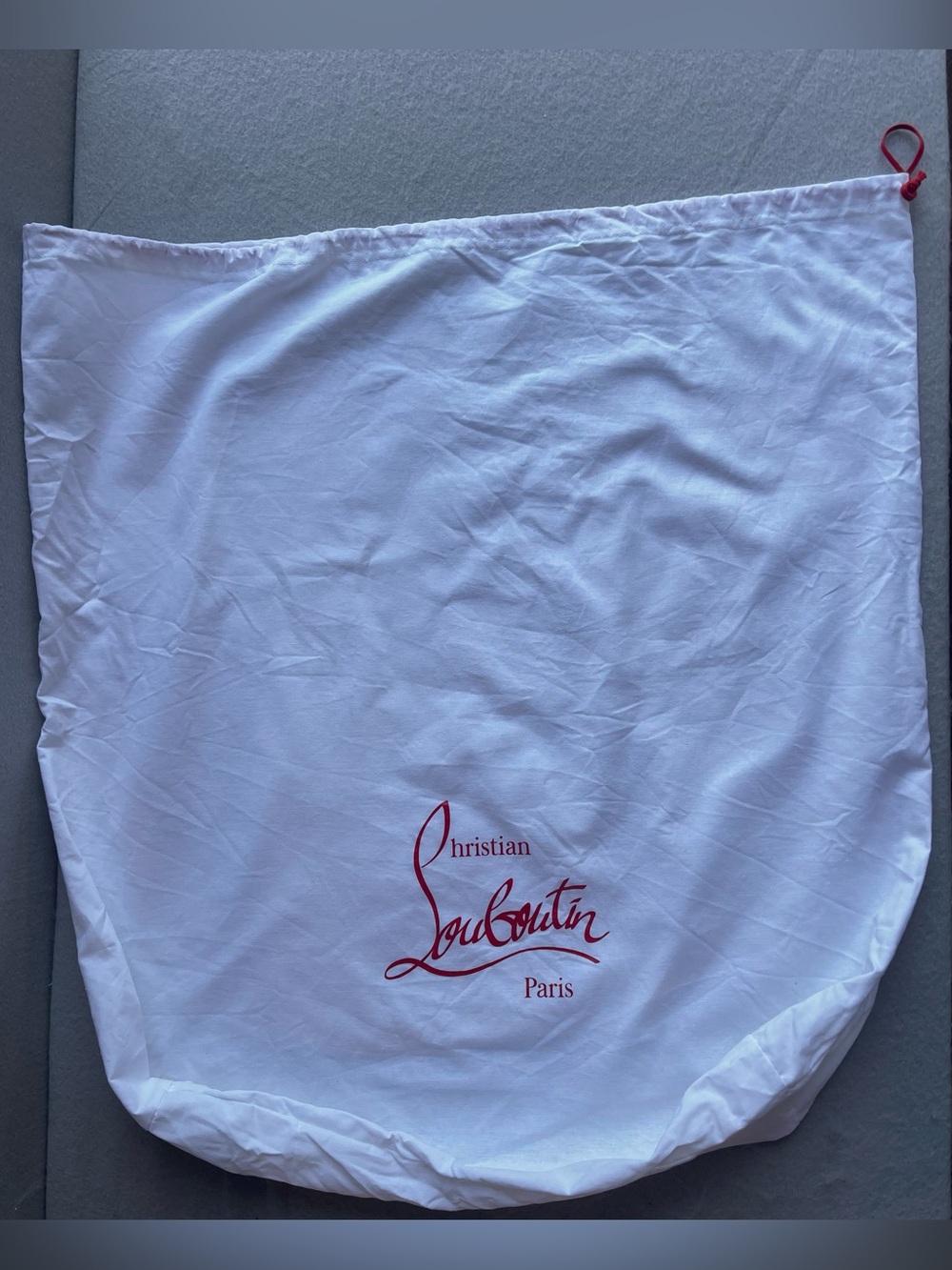 Christian Louboutin Dust Bag White Red Logo Drawstring Shoe Storage Bag Large